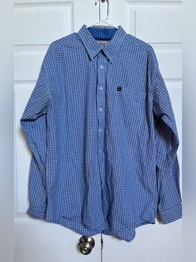 Cinch Mens Large Blue Plaid Western Button Down Shirt Cowboy Ranch Cotton L